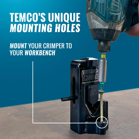 TEMCo Hammer Lug Crimper Tool in hand for precise 8 AWG to 4/0 crimps.