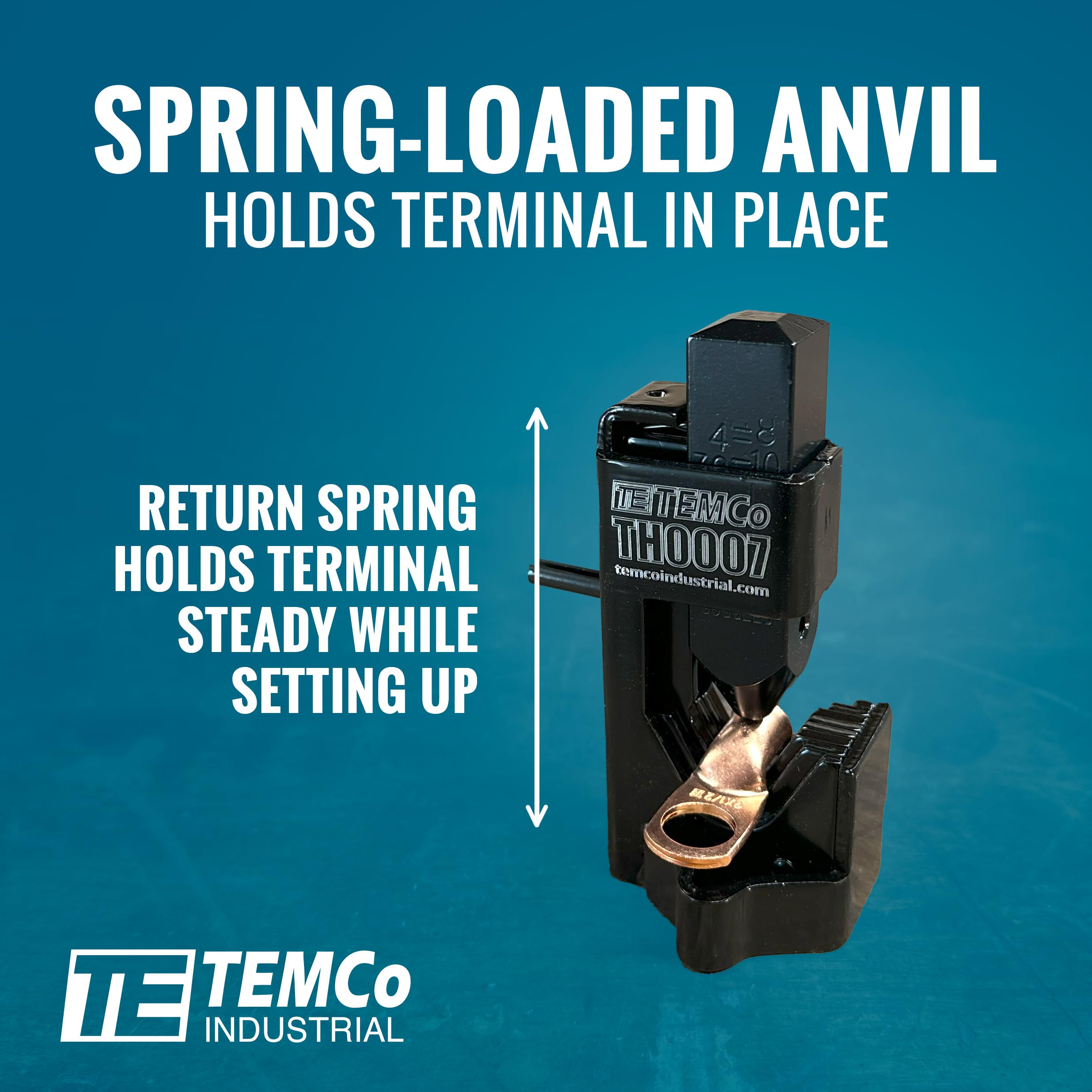 TEMCo Hammer Lug Crimper Tool on vise demonstrates versatile shop use.