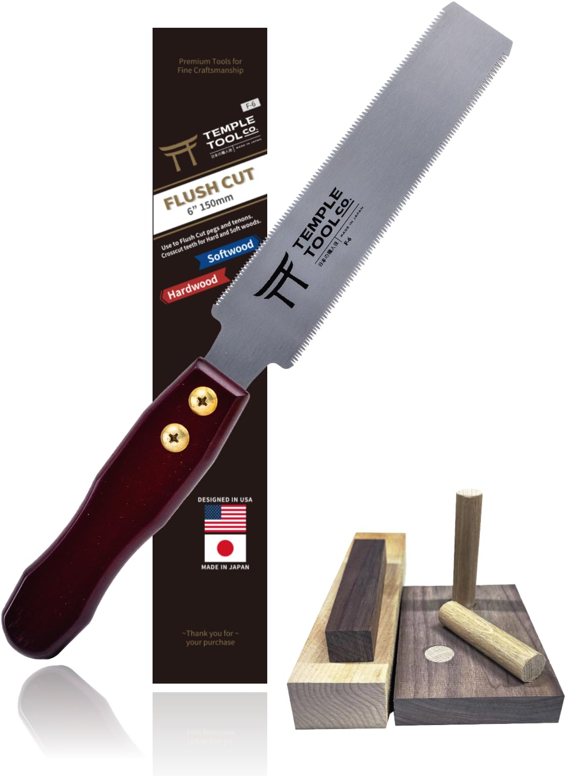 Temple Tool Japanese flush cut saw with a 6-inch double-edge blade for precise flush cuts.