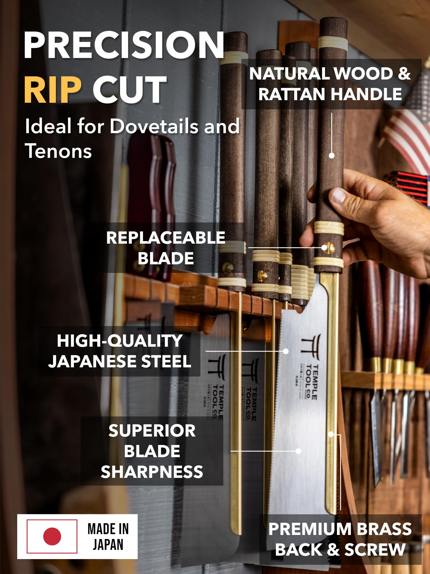 Temple Tool pull saw cutting dovetails and small tenons.