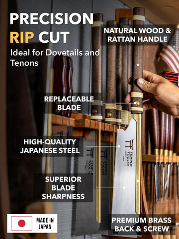 Temple Tool pull saw cutting dovetails and small tenons.