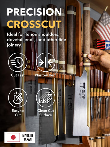 Temple Tool crosscut 9.5 saw focuses on tenon shoulders with neat joints.