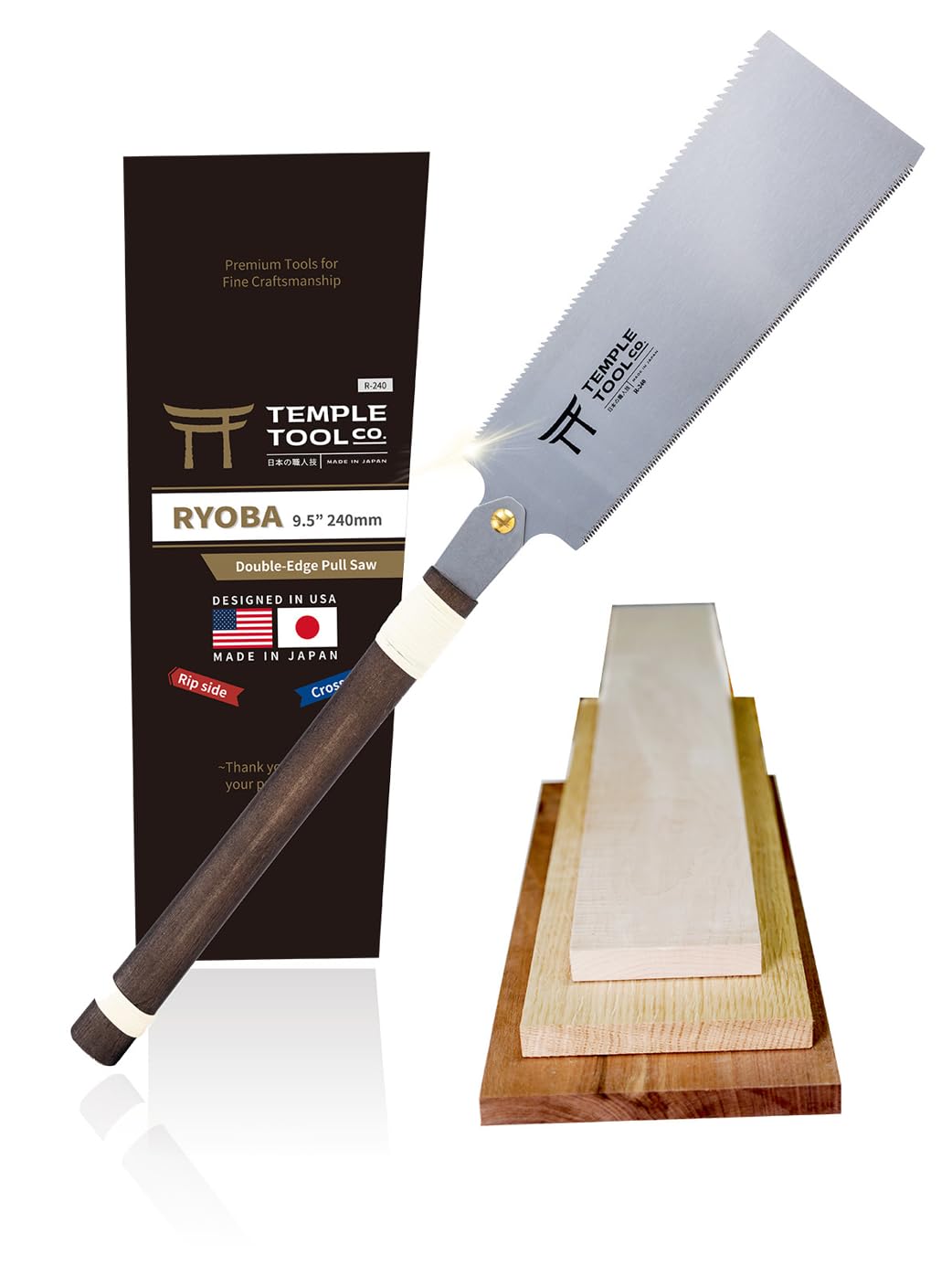 Temple Tool Japanese Pull Saw 9.5 front view showing dual-edge teeth for rip and crosscuts