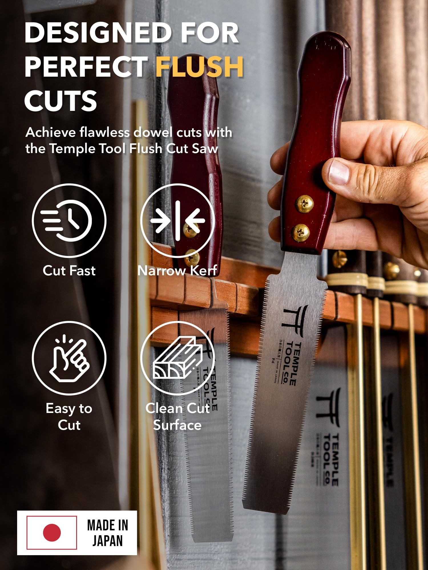 Temple Tool Japanese steel blade delivers clean, precise cuts in hardwoods and softwoods.