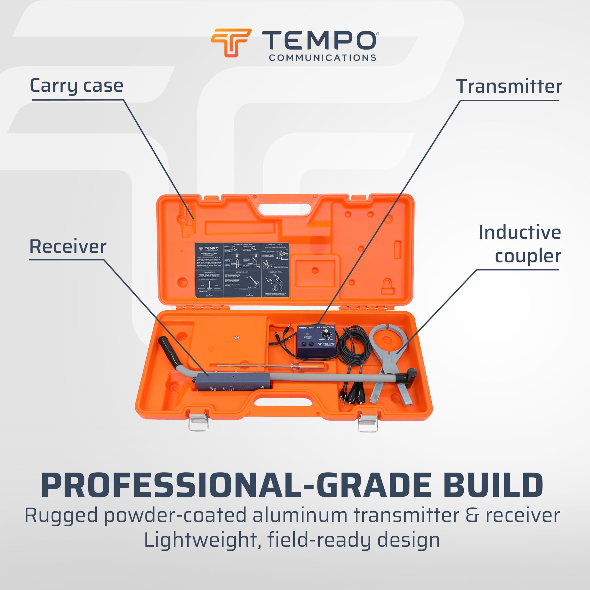 TEMPO 501 Tracker II receiver helps quickly locate wire paths on site.