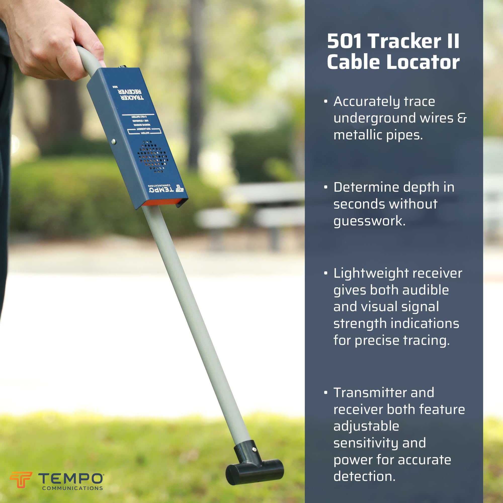 TEMPO built-in inductive antenna enables versatile locating without direct wiring.