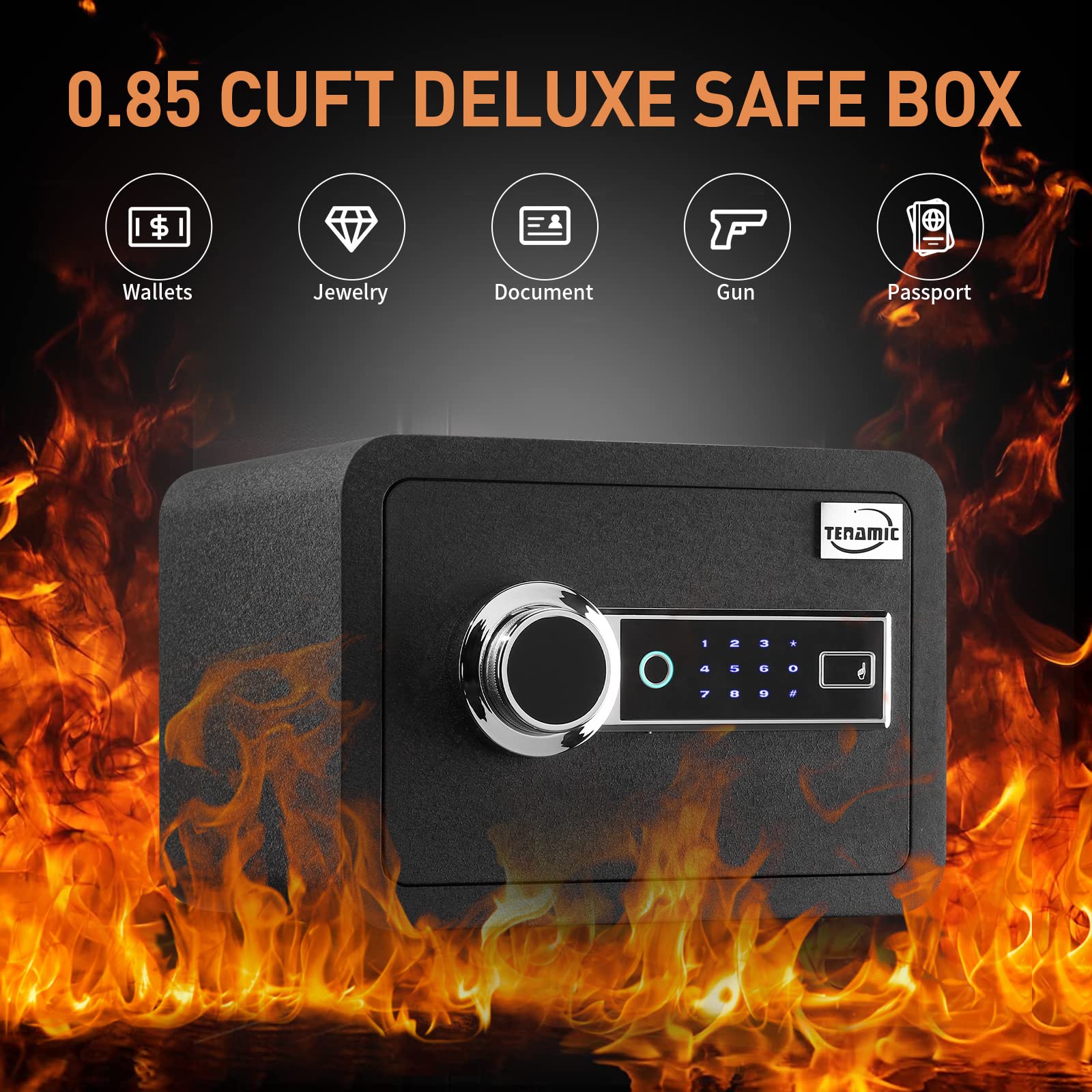 Tenamic safe interior with leather lining protecting valuables during use.