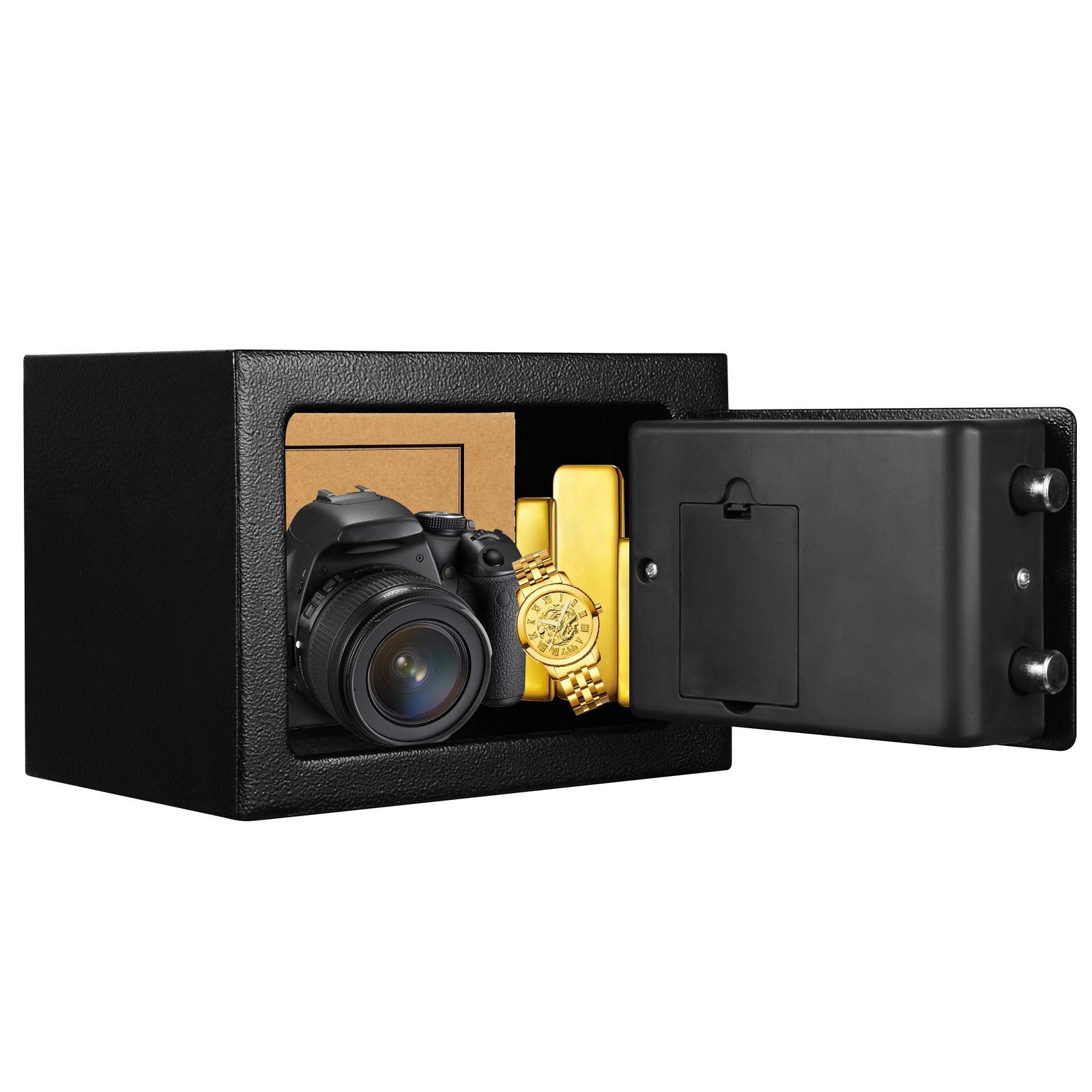 Tenamic Safe Box packaging includes screws and keys for setup.
