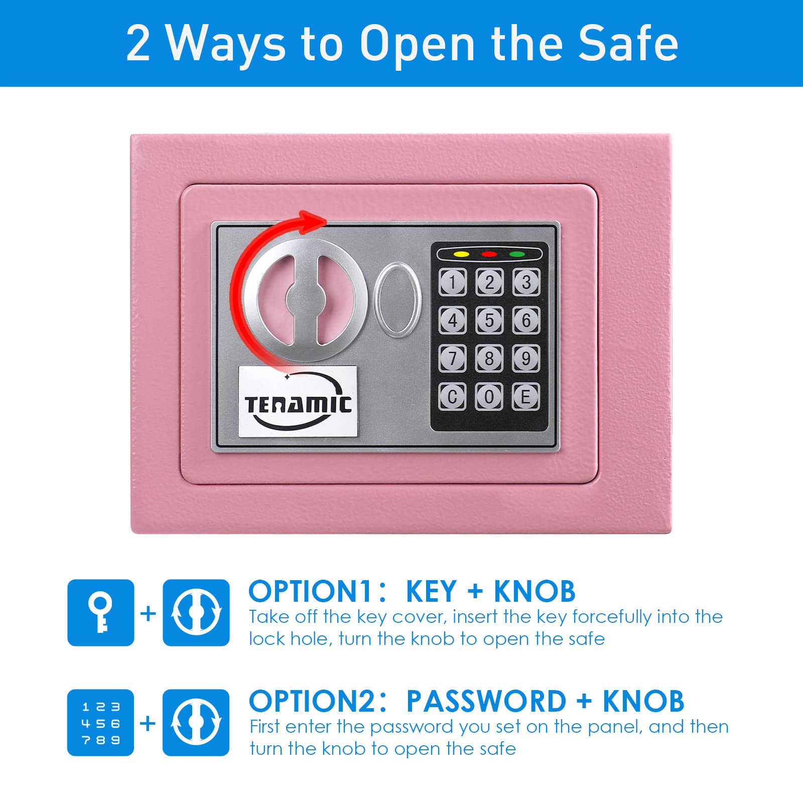 Tenamic safe box pry-resistant door demonstrates strong protection for valuables.