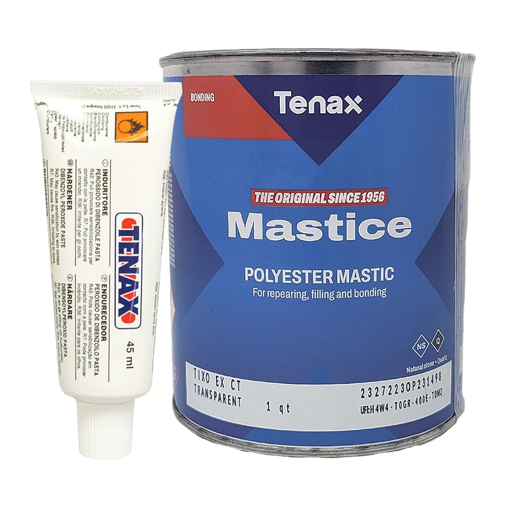Tenax Tixo knife-grade polyester resin for marble laminations and granite seams, clear bond
