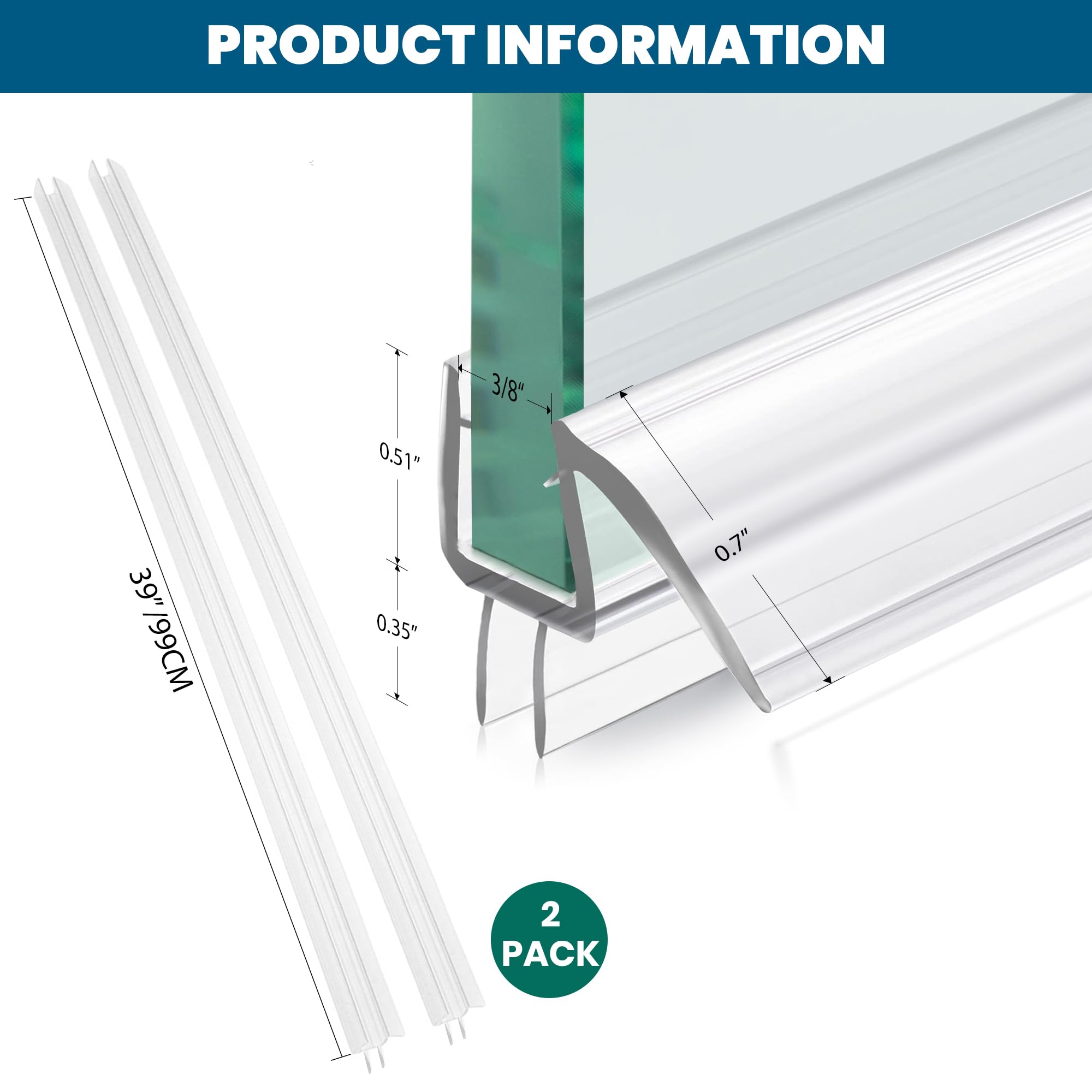 TENGFEEI frameless glass seal clear blends with glass for discreet look.