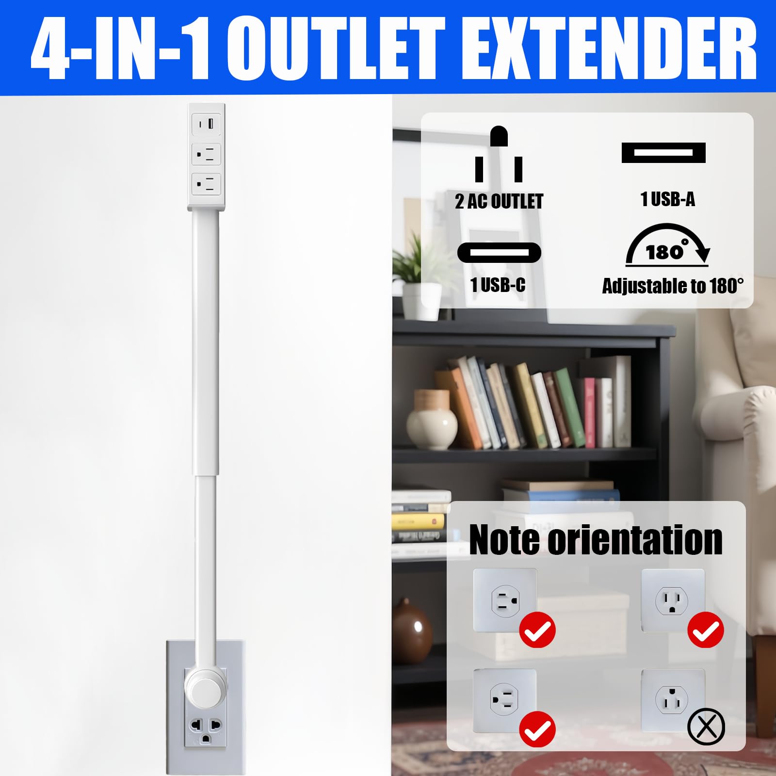 Tenhonce outlet extender installed with adhesive Velcro for tool-free mounting