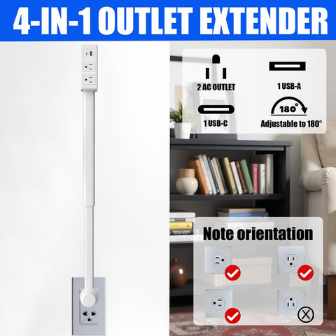 Tenhonce outlet extender installed with adhesive Velcro for tool-free mounting