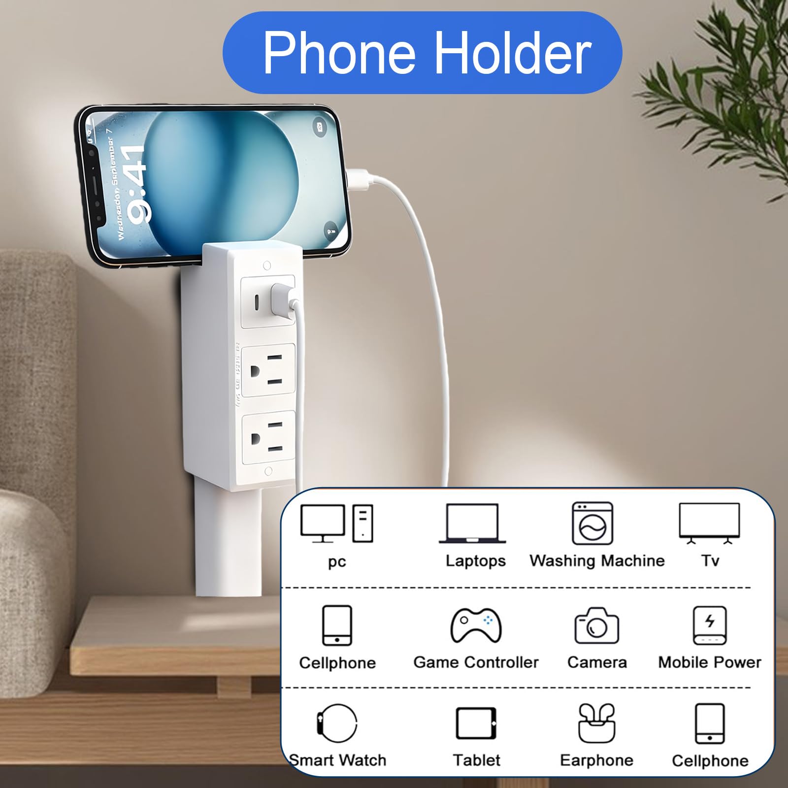 Tenhonce outlet extender top phone holder keeps device accessible while charging