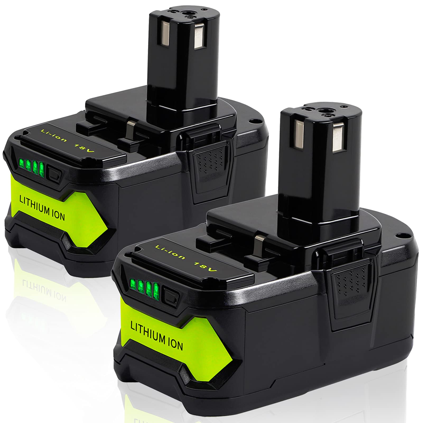 TenHutt 2-pack replacement battery for Ryobi 18V ONE+ P108 with extended runtime