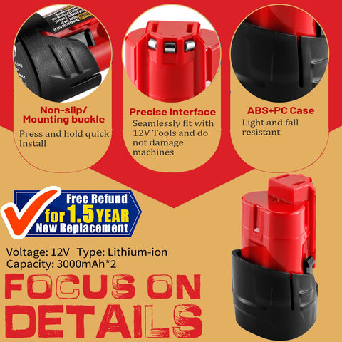 TenHutt 3.0Ah Milwaukee M12 battery in use with tools, lightweight replacement option