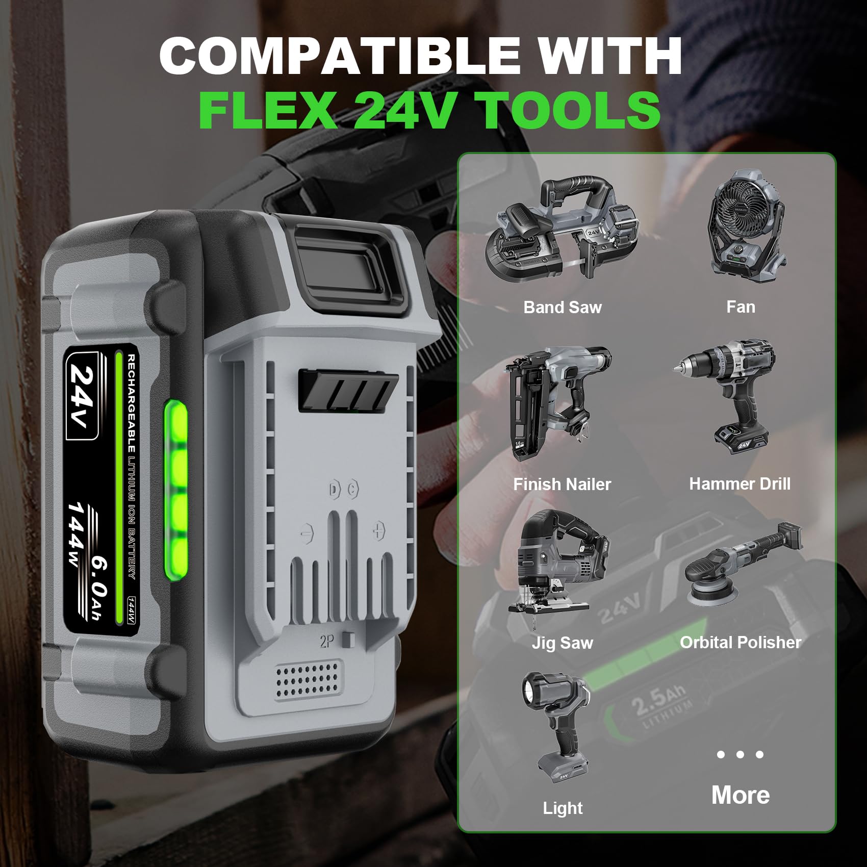 Rugged PC+ABS shell protects TenHutt battery in demanding jobsite conditions.