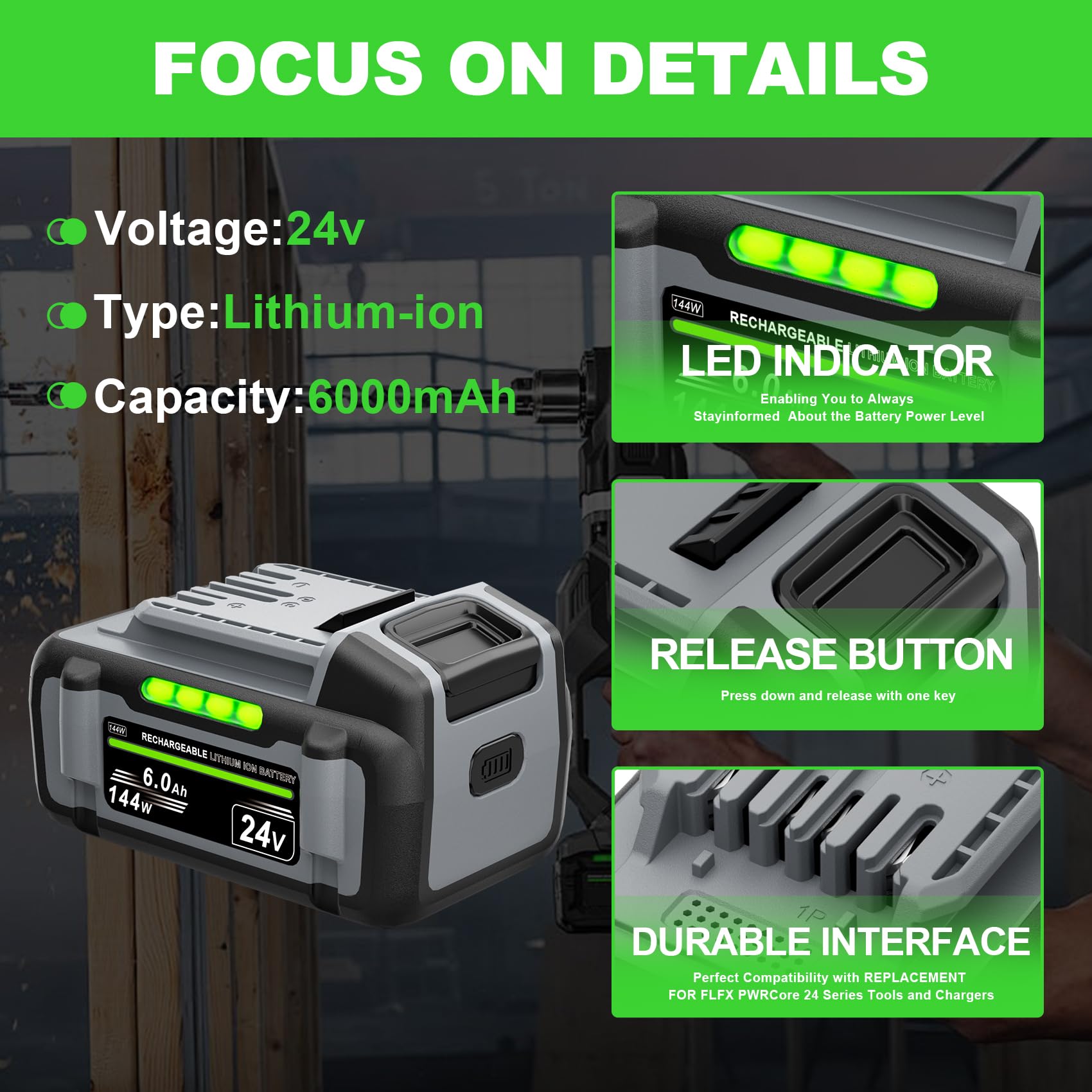 TenHutt 24V battery with LED indicator clearly displays charge level for easy planning.