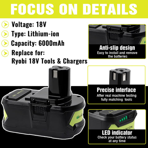 TenHutt 6000mAh high-capacity cells for longer tasks and fewer swaps