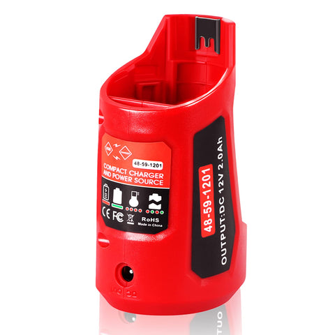 TenHutt Milwaukee M12 adapter front view showing compact power hub for on-site charging.