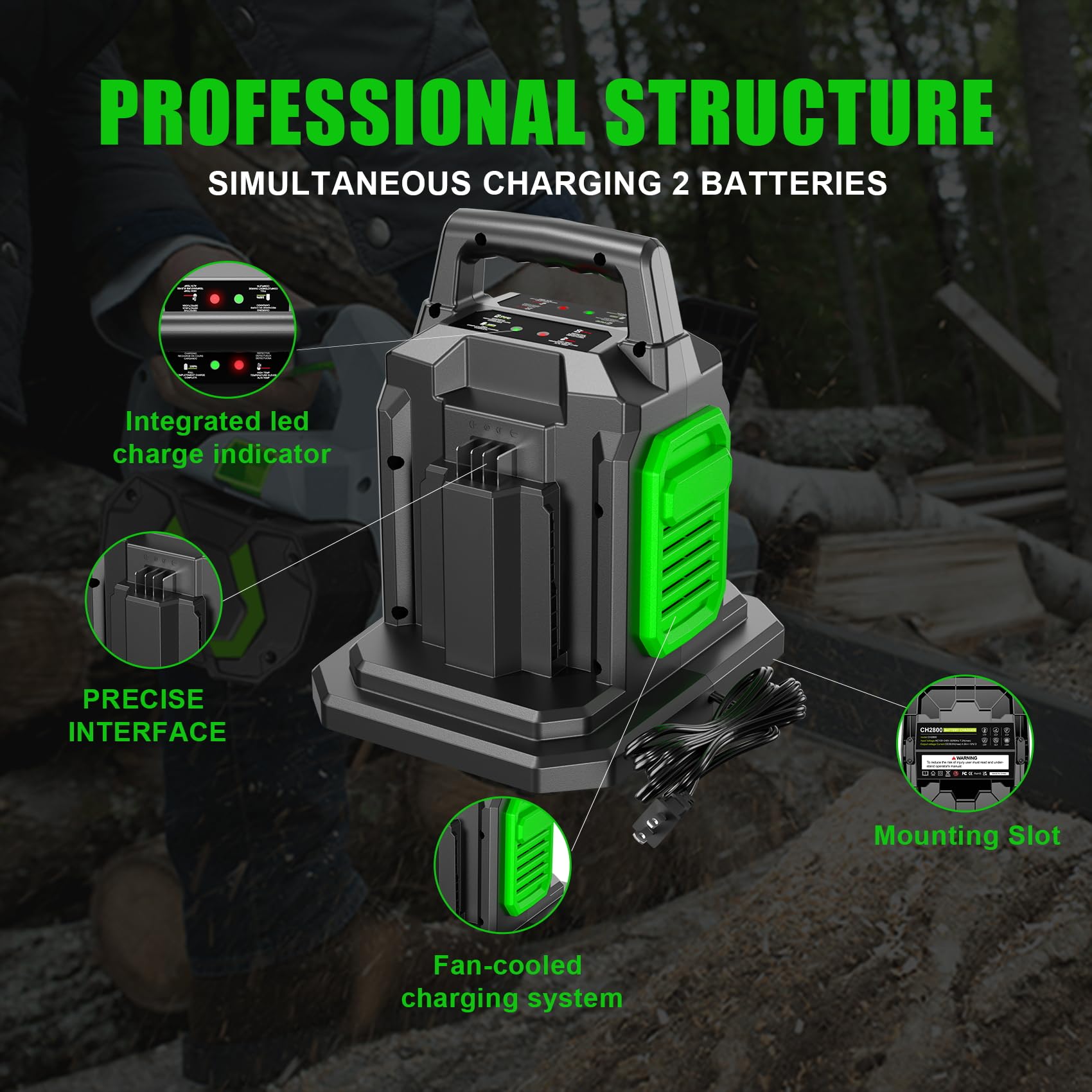 TenHutt Rapid CH2800D dual-port back view shows independent channels for simultaneous charging and reduced downtime