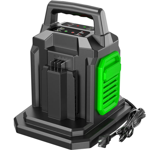 TenHutt Rapid CH2800D front view, dual-port charging for 56V EGO batteries with efficient on-the-go power