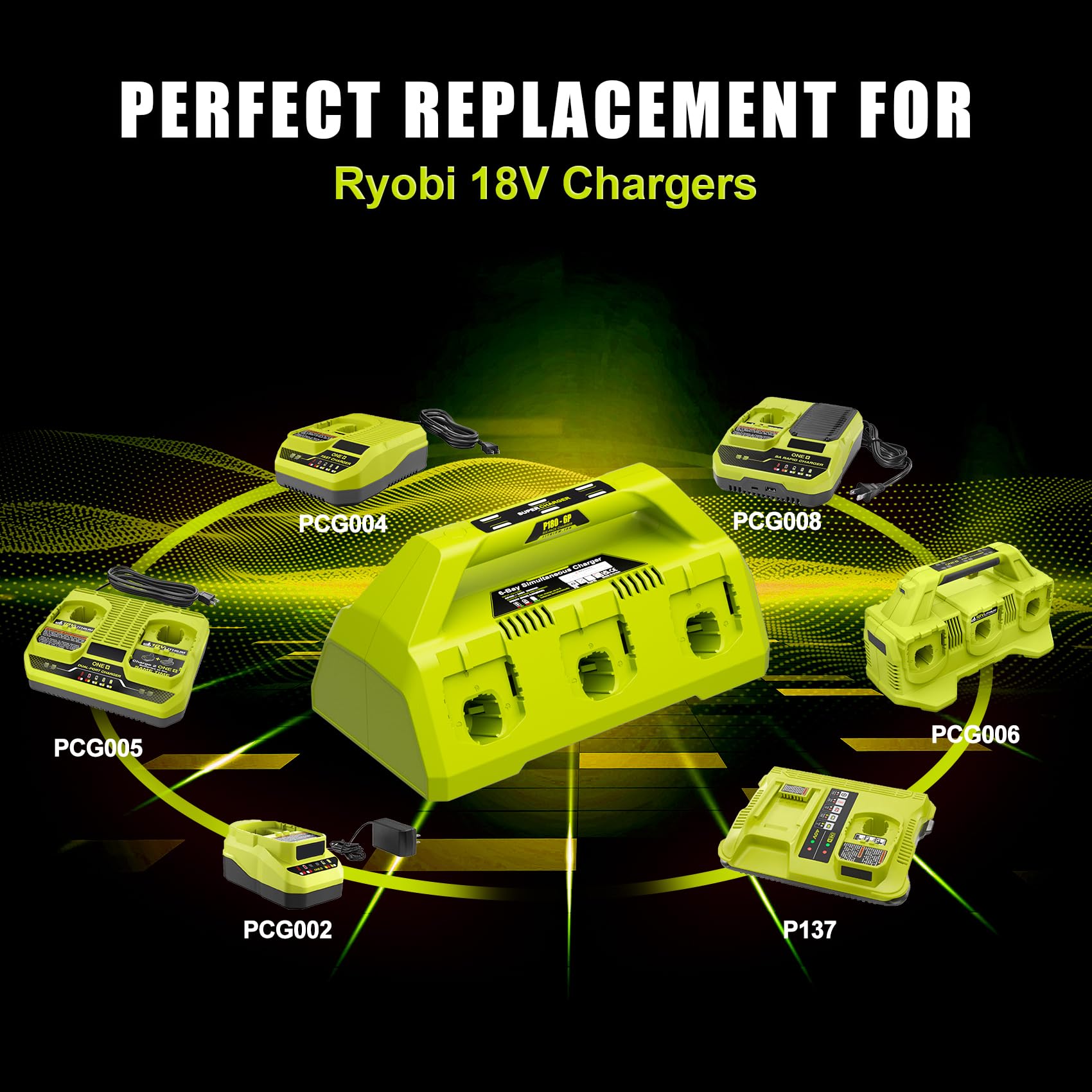 Six independent ports enable simultaneous charging of multiple Ryobi 18V batteries