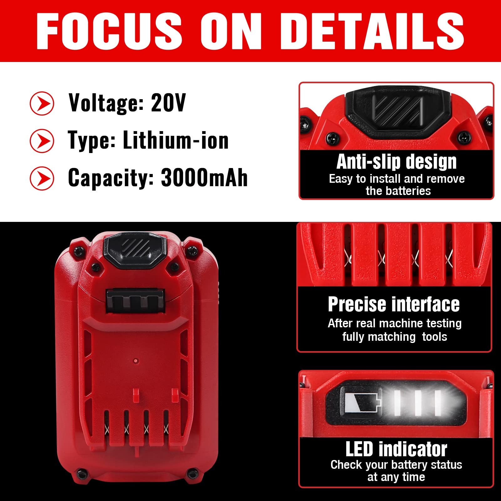 TenHutt battery indicator display seen on the 20V pack for quick charge check