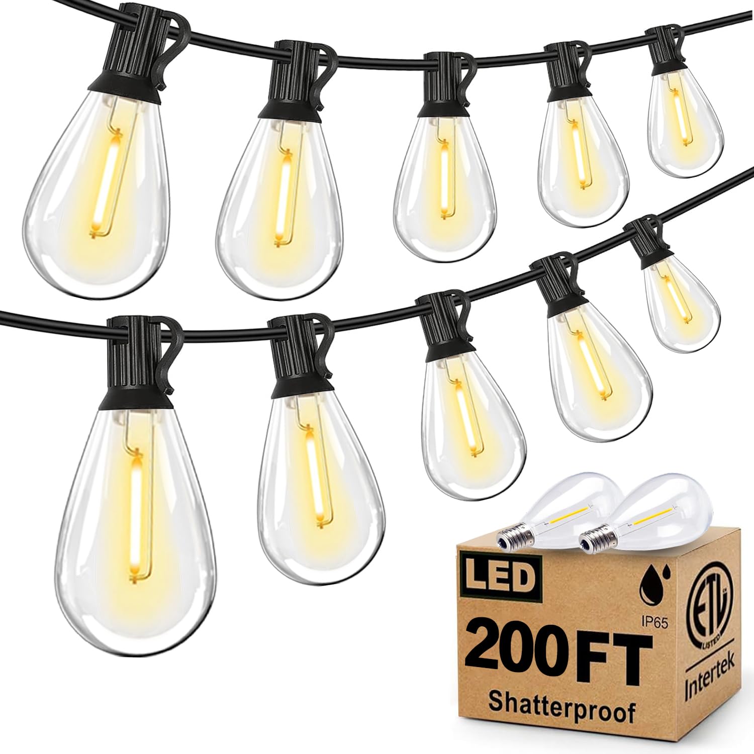 Tenmiro 200ft outdoor string lights wrapping a tree with seamless glow.