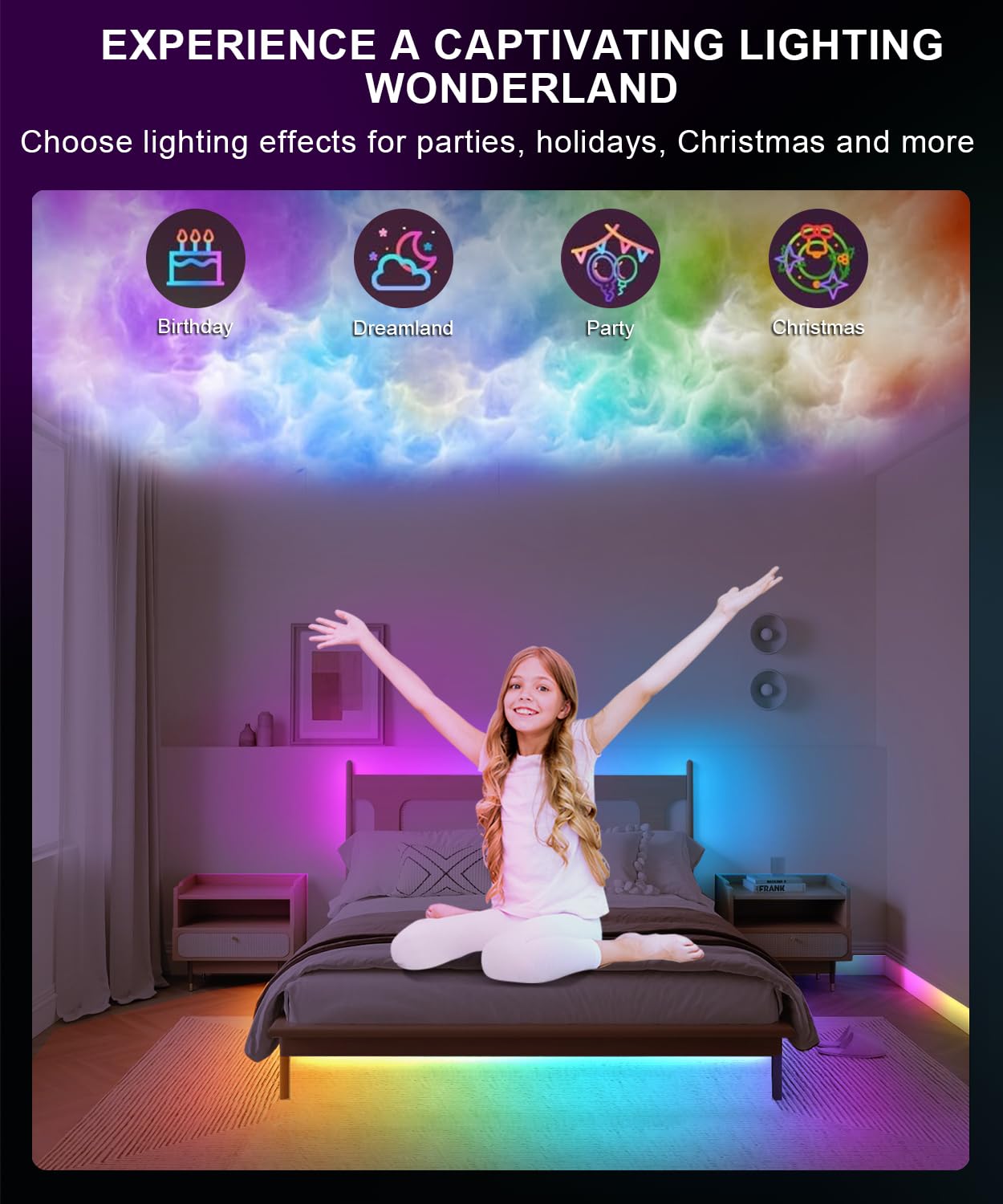 Tenmiro strip controlled by app and remote for easy color and brightness adjustments.