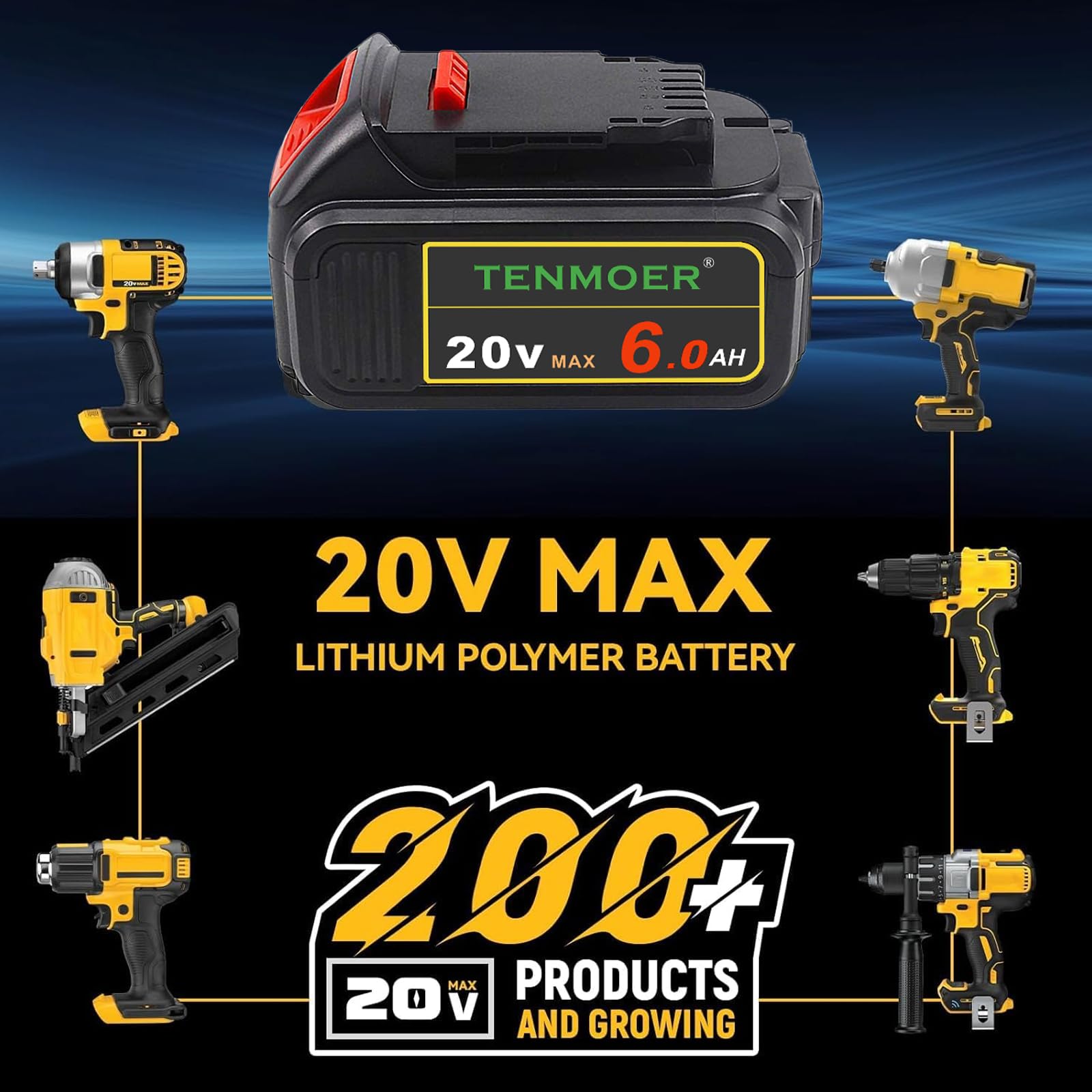 TENMOER 6.0Ah battery side ports for easy installation