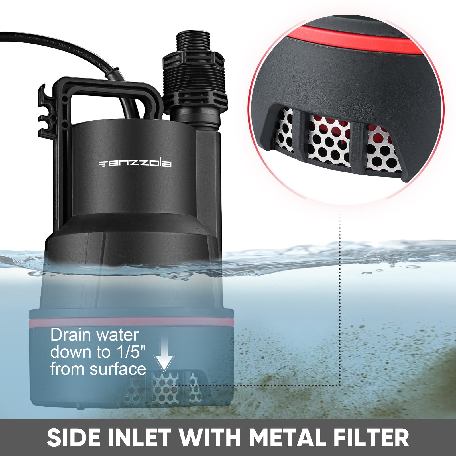 Tenzzola 1-3 hp motor provides strong draining performance