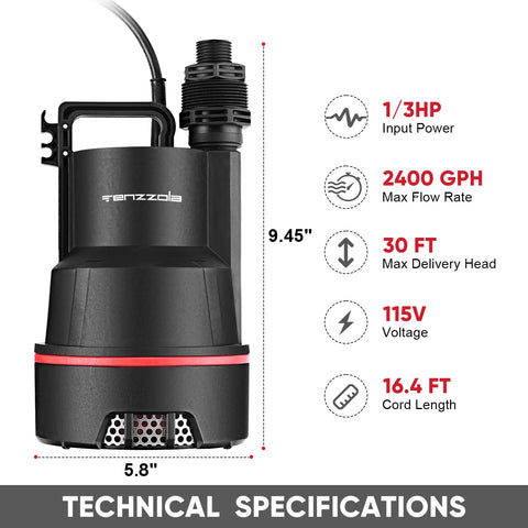 Tenzzola 30 ft lift helps drain deep pools and basements