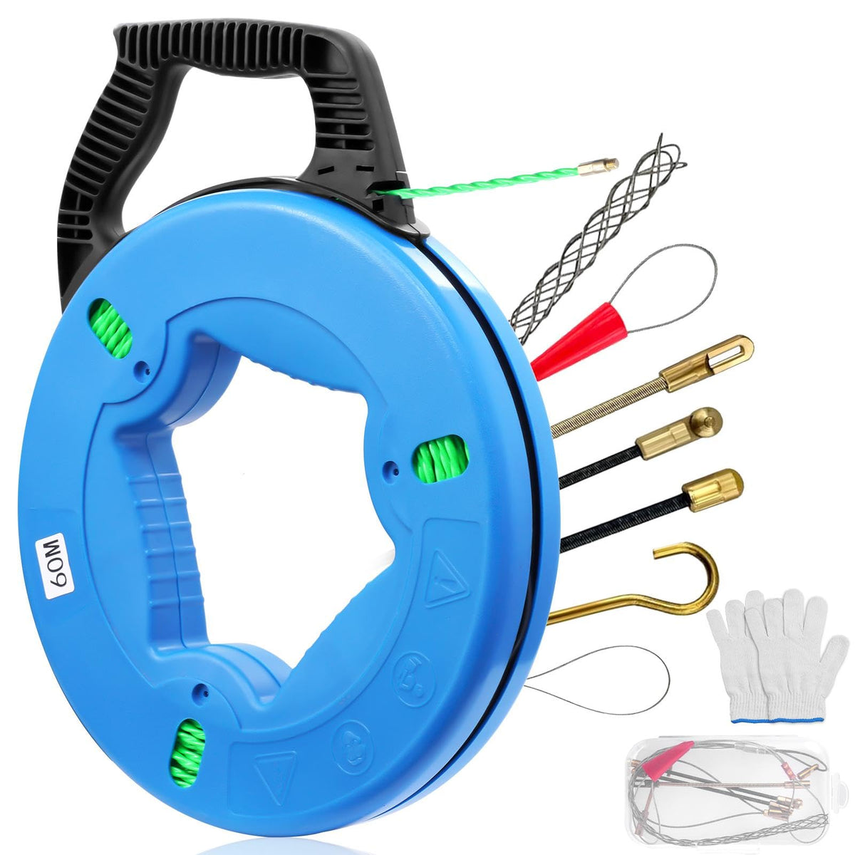 Teodute fish tape 196ft length enables long-run wiring in conduits.