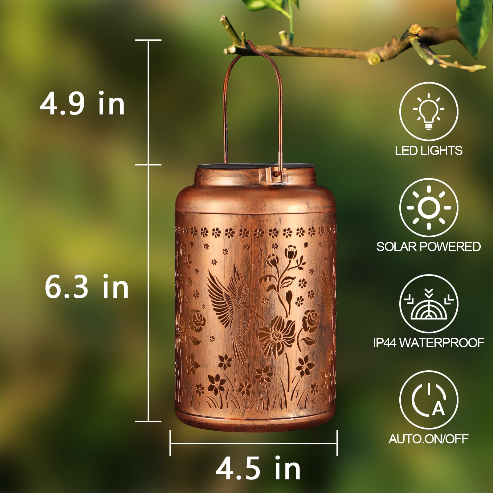 Tepaken lantern hanging on a tree enhances garden décor with soft illumination.