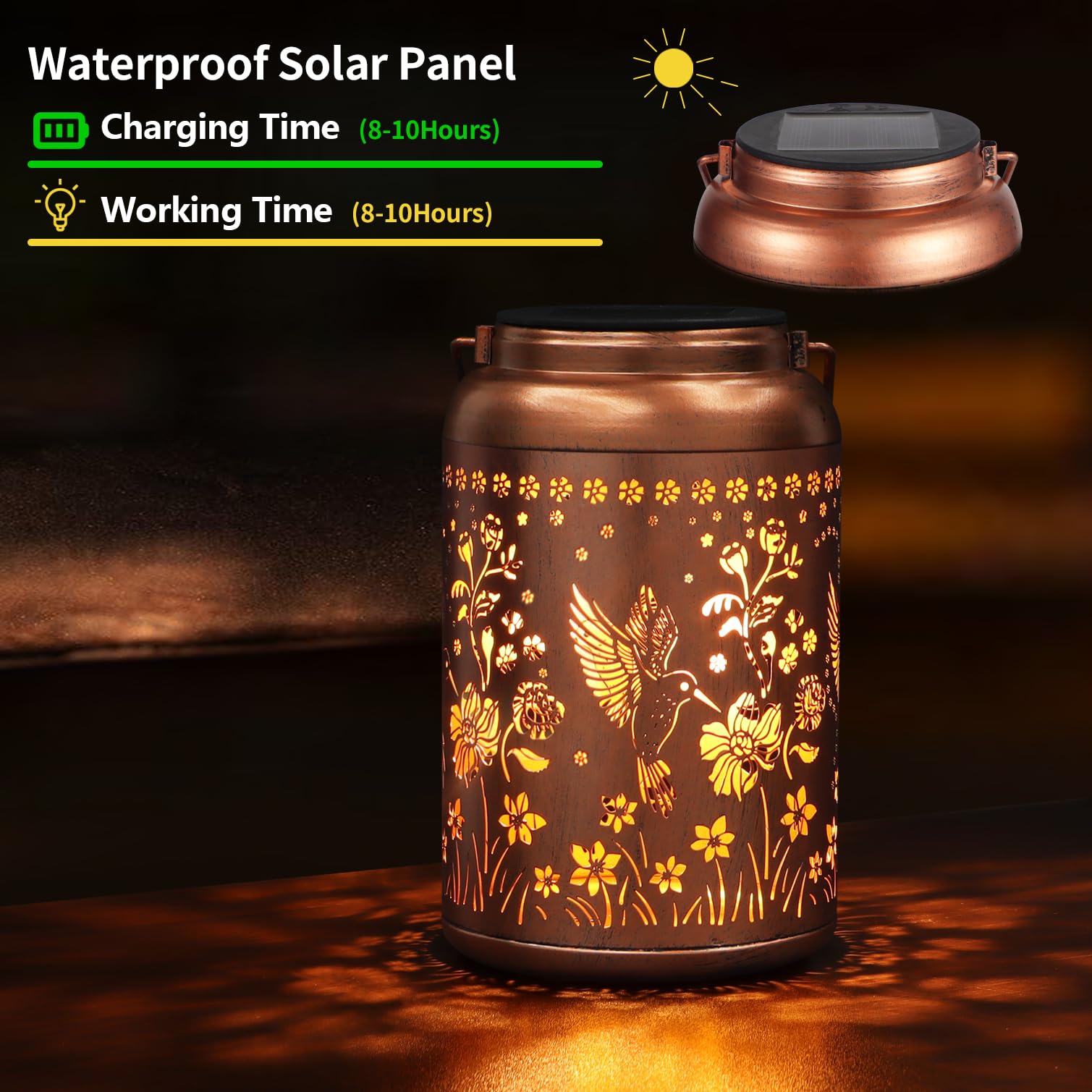 Tepaken solar panel high-efficiency emphasizes quick daytime charging and long night lighting.