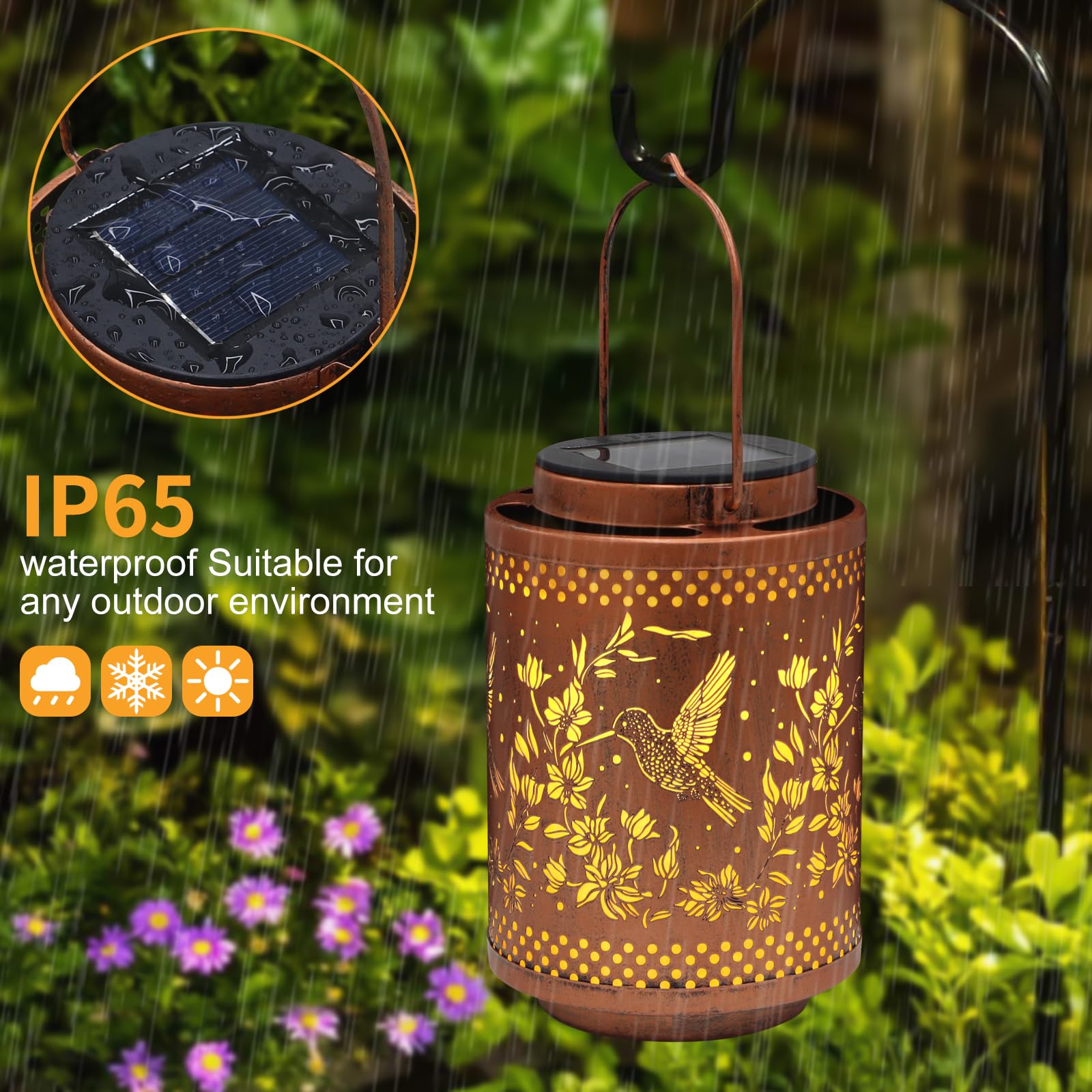 Tepaken waterproof IP65 lantern stands up to rain for durable outdoor lighting.