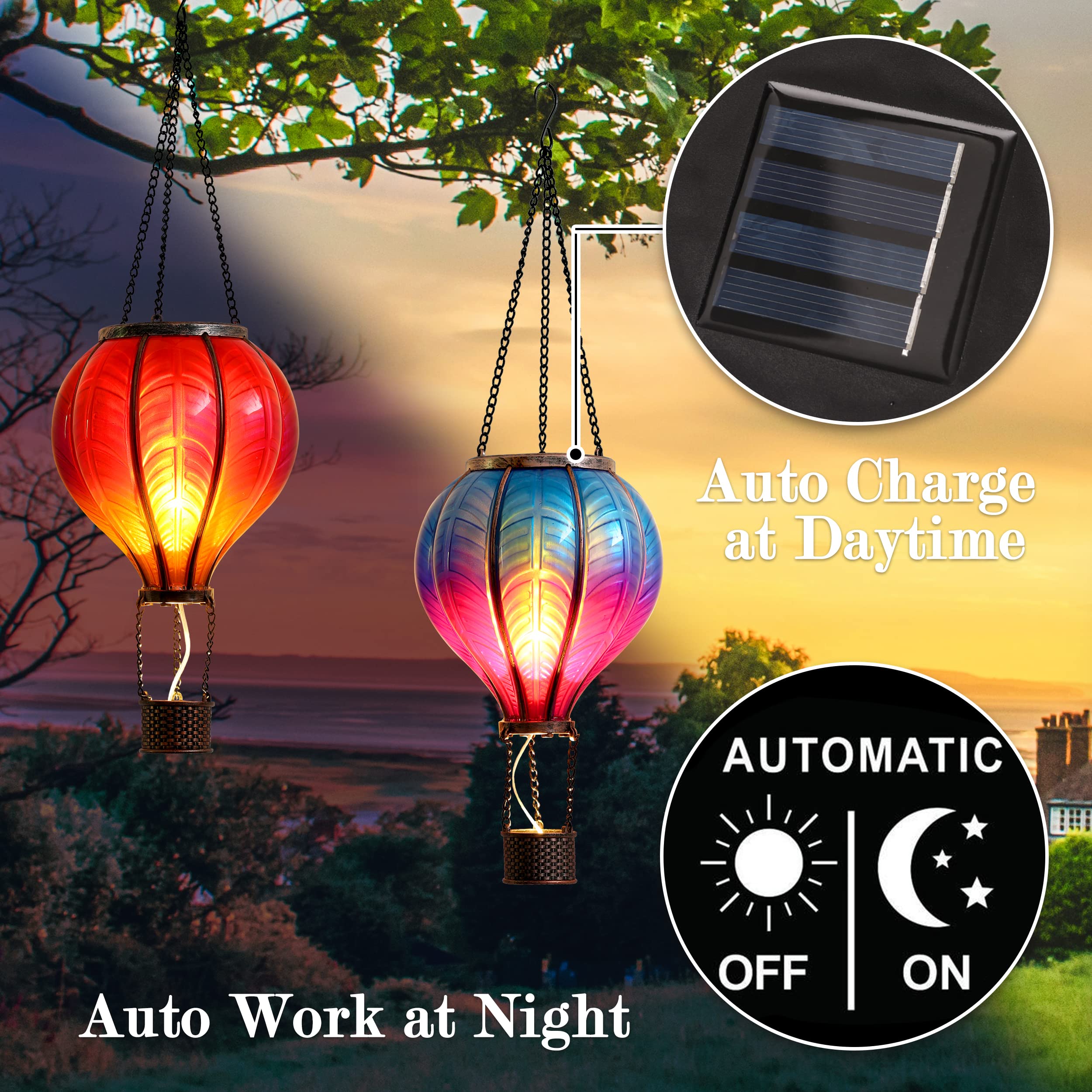 TERESA'S COLLECTIONS hot air balloon lantern hanging in garden for outdoor setup