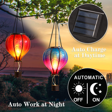 TERESA'S COLLECTIONS hot air balloon lantern hanging in garden for outdoor setup