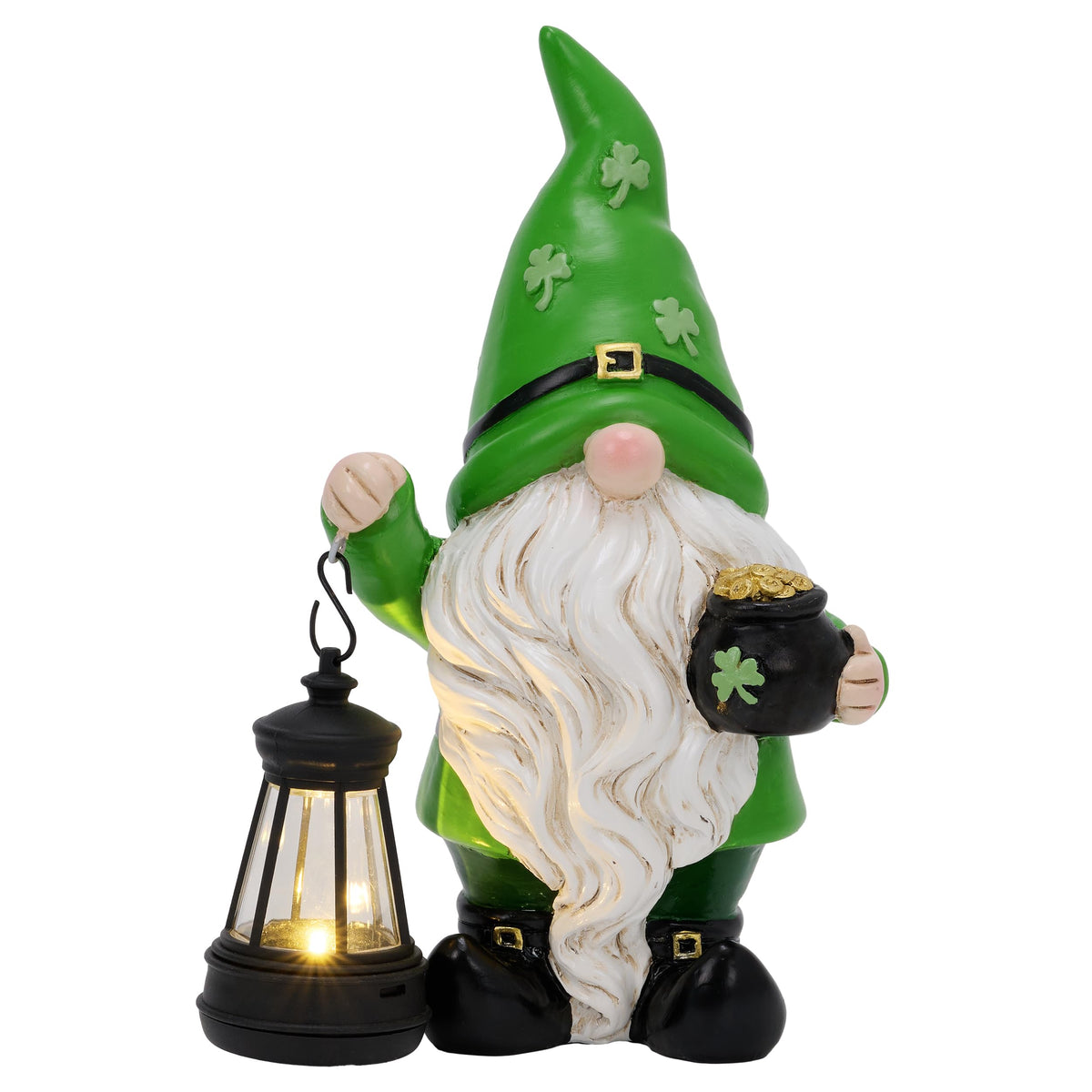 Teresa's Collections resin gnome lantern outdoor light for gardens and porches.