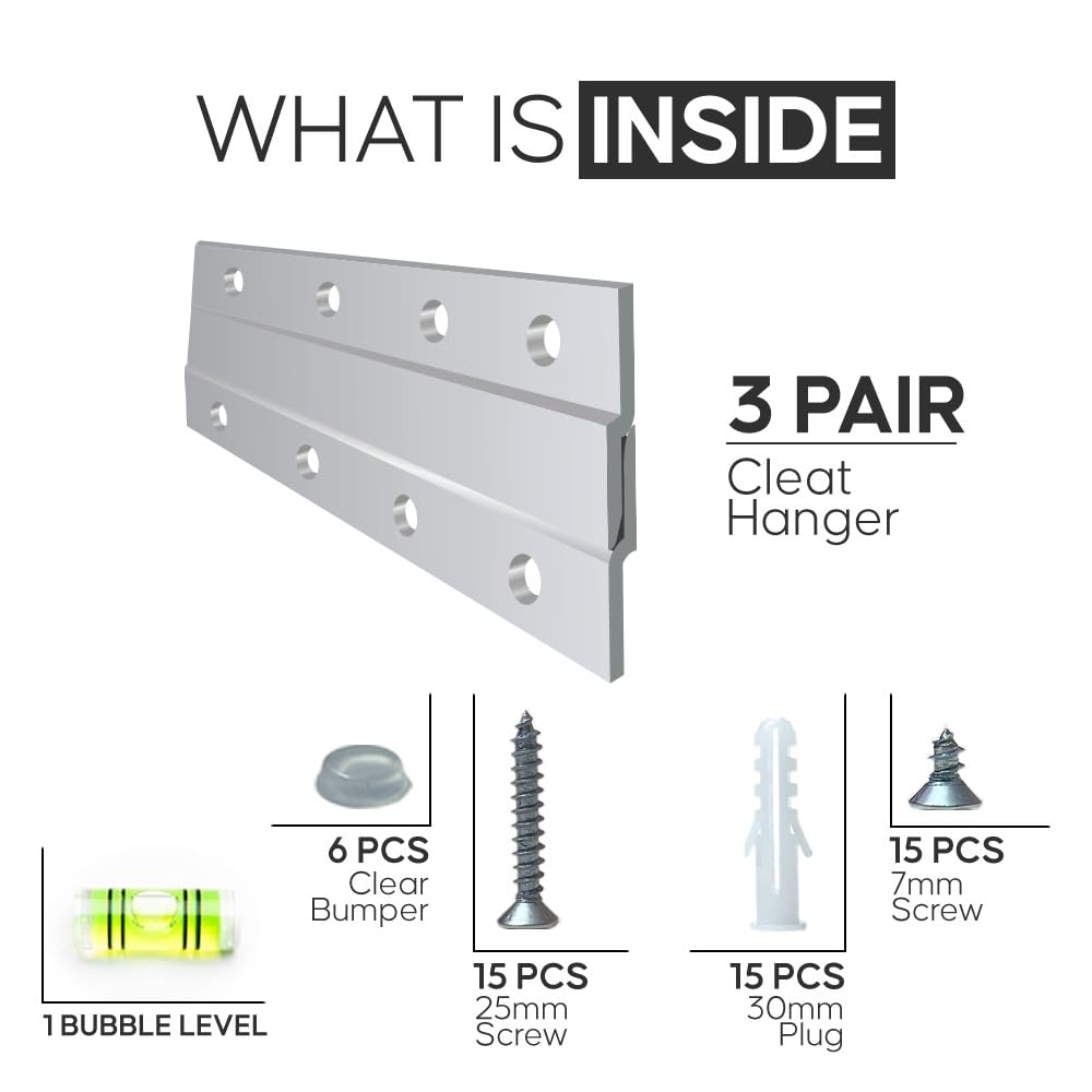 TERET aluminum French cleat mirror hanger with hardware included for easy installation.