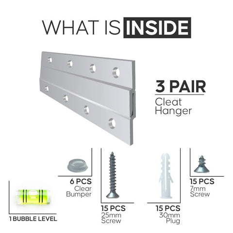 TERET aluminum French cleat mirror hanger with hardware included for easy installation.