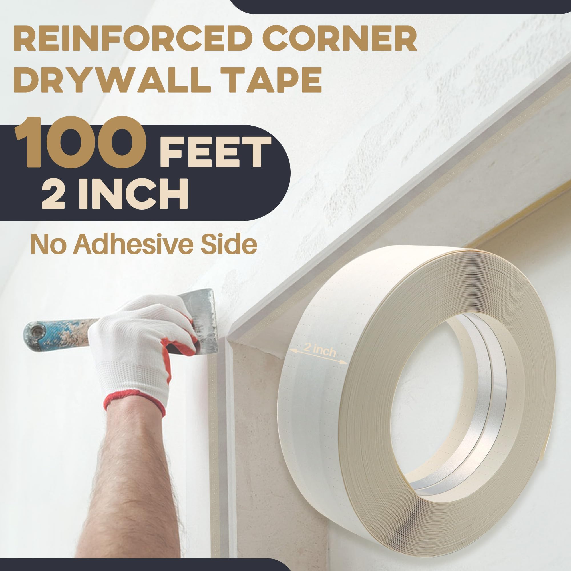 Terixe corner tape being positioned in an inside corner for easy alignment.