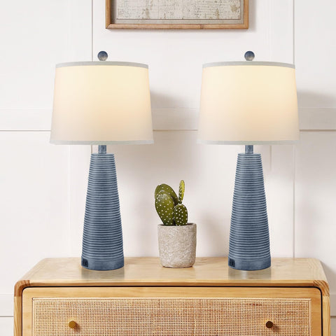 Terpsichore Nightstand Lamp with horizontal stripe base adds rustic charm and ambient light