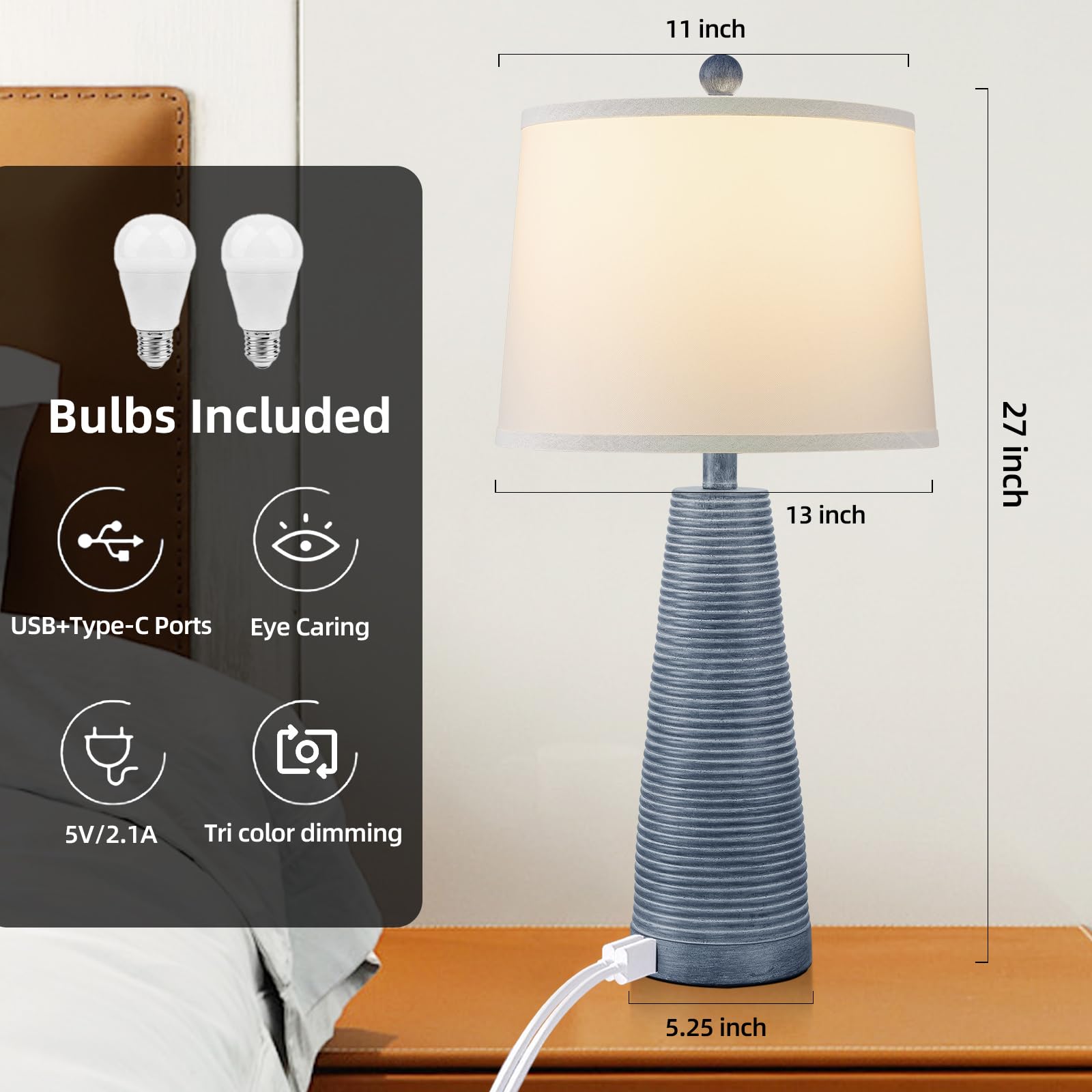 Terpsichore Nightstand Lamp set of 2 enables coordinated room lighting