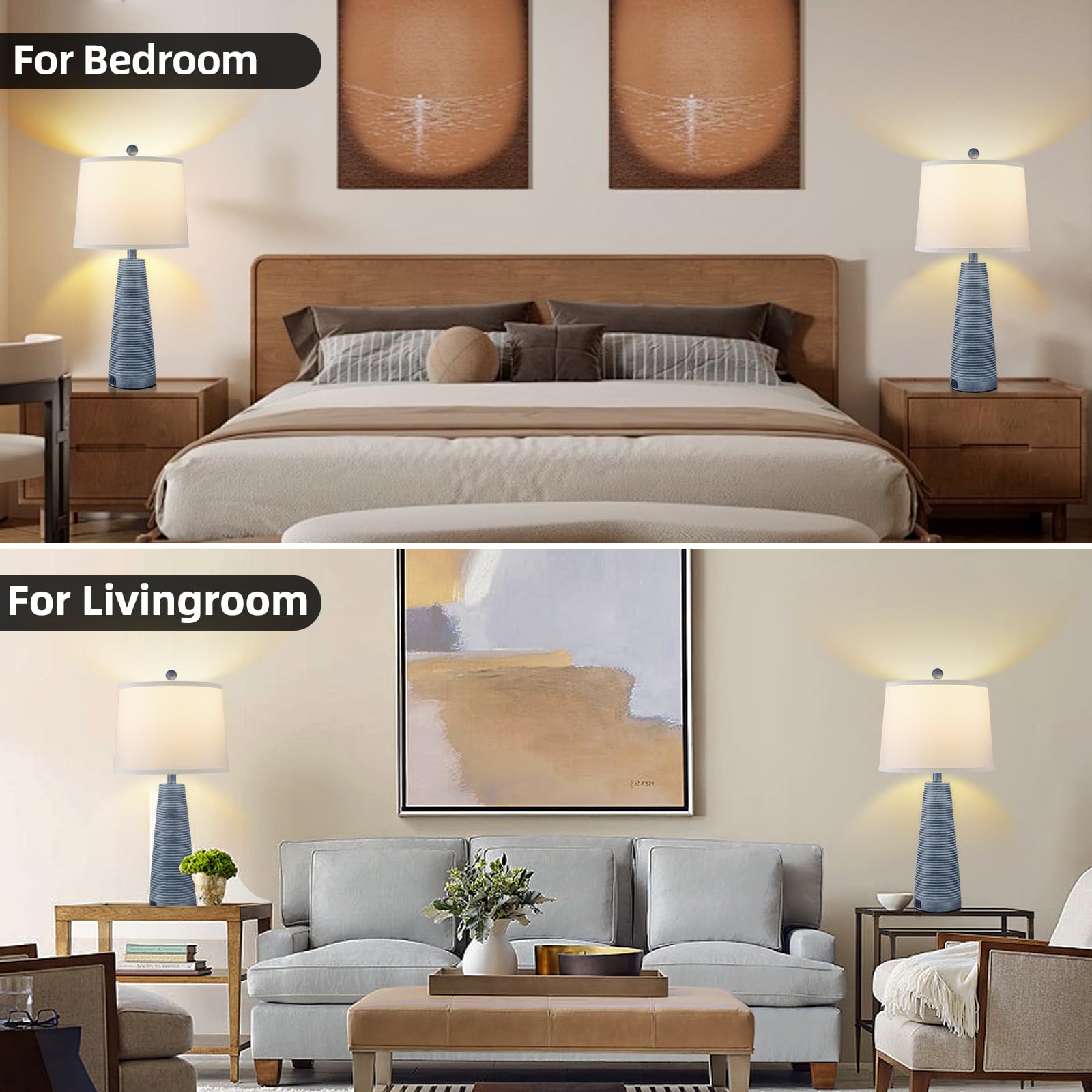 Terpsichore Nightstand Lamp includes USB A and USB-C ports for charging devices
