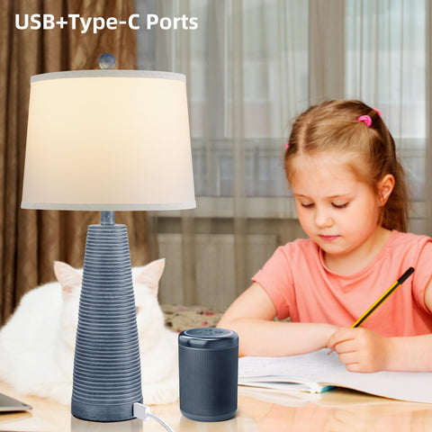 Terpsichore Nightstand Lamp featuring white linen shade for soft illumination