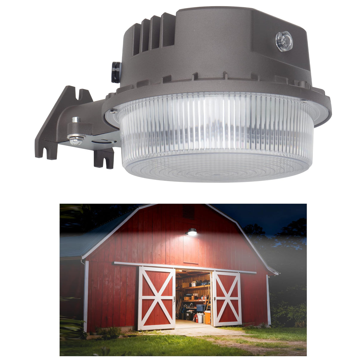 TERRASON LED barn light with dusk-to-dawn sensor for reliable outdoor illumination.