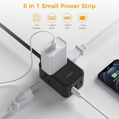 TESSAN three-outlet compact design keeps electronics organized at home
