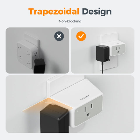 TESSAN 3-sided design saves space by fitting large plugs without blocking sockets